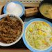 beef bowl and salad and miso soup